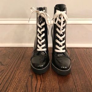Black patent-leather lace up boots